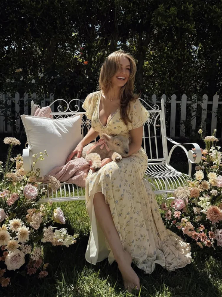 Vintage Print High Neck Midi Dress Belted Waist Bell Sleeve Flared Hem 2026 Summer Spring Chic Women Elegant Wedding Guest Gown - Image 3