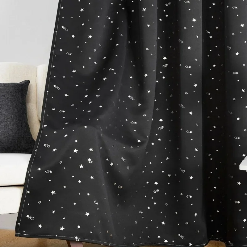 1pc Blackout Curtain, Solid Color With Metallic Star Pattern, Polyester Blend, Room Darkening, Thermal Insulated, UV Blocking Fo - Image 6