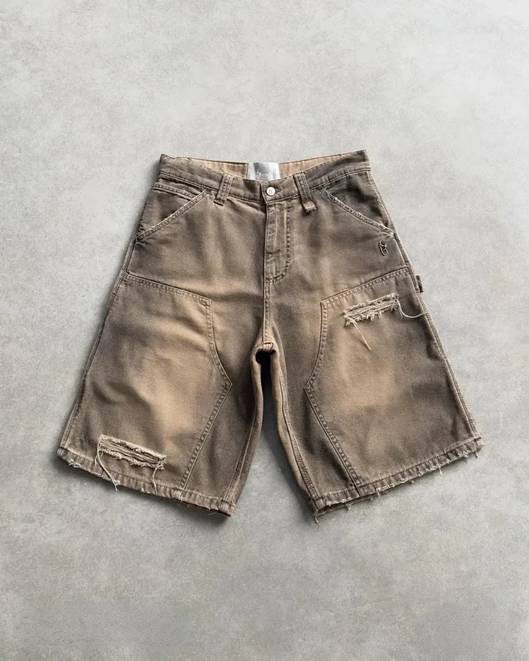 S581bff9730ea46f0a9c034706d689323f.webp Y2k Black Punk Wash Baggy Work Shorts Men Women Summer Hip Hop Ripped Hole Denim Shorts Raw Edge Casual Jorts Streetwear