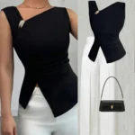 S59058052c9a7409ca4aa8685c5e882d6J.webp Womens Tank Top Asymmetric Ruched Split Decor Tank Top Ruched Blouse Fitted Elegant Chic Apparel Tops Spring Summer Daily Shirts