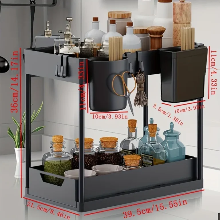 S5c1549f088184a9cbb17dc9f4ab8dcfbY.webp 2Tier Multi-function Kitchen Sink Organizer,Sliding Cabinet Basket with Hooks Hanging Cup-New Bathroom Kitchen Space-Saving Rack
