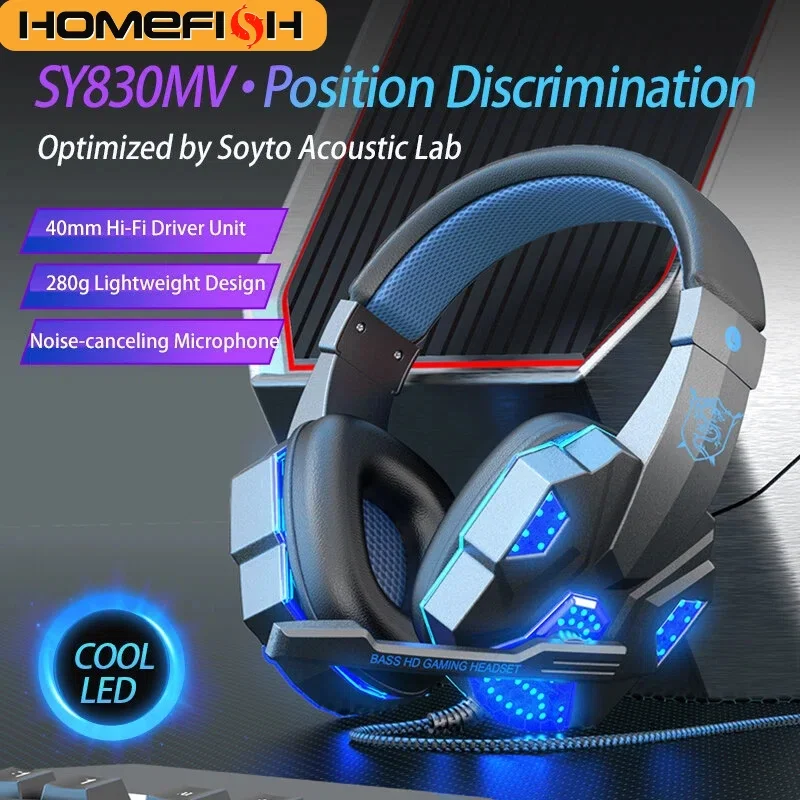 S5cba4a3ac97f421b910a3c413806a9599.webp HOMEFISH SY830MV RGB Gaming Headset with Microphone Over-Ear Wired Headphones Drivers Lightweight for PC PS5 Xbox Switch
