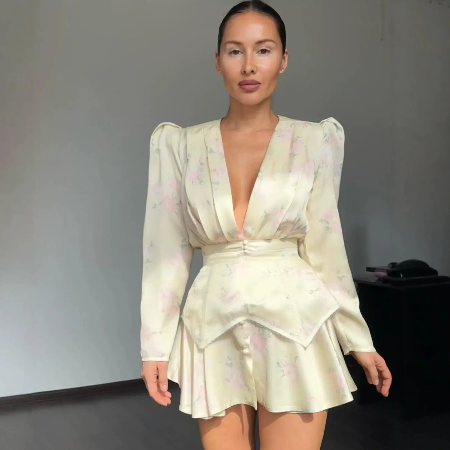 Casual Printed Mini Dress Women Full Sleeve Button V-neck Lady Short Dresses Waist Tape 2026 Spring Summer Female Robe Beach - Image 9