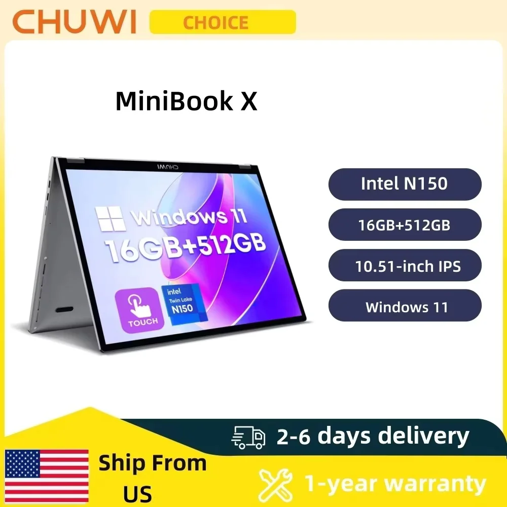 S5e7e0483258c410282fad7ce15f5cd4d8.webp CHUWI MiniBook X 2-in-1 Touch Screen Laptop Intel N150 16GB LPDDR5 512G SSD 10.51"1920x1200 FHD Resolution Ultra-thin Notebook