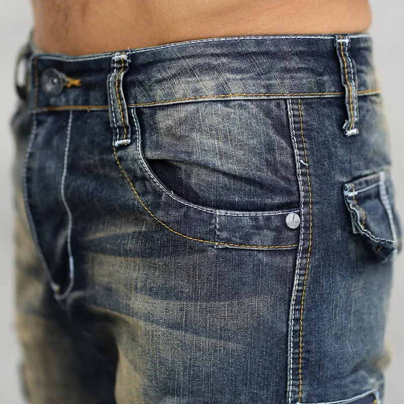 Men's Fashion Cargo Denim Shorts with Multi Pockets Slim Fit Military Jeans Shorts for Male Washed - Image 5