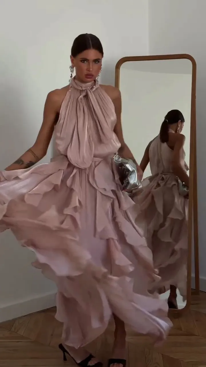 Sexy Cascading Ruffle Pleated Women Long Dress Fashion Lace Up Sleeveless Empire Female Dresses 2026 Spring Summer Lady Robe New - Image 8