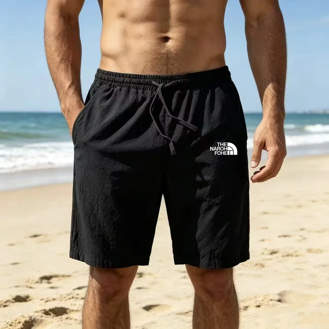 Men Cotton Linen Shorts Summer Lightweight Breathable Casual Beach Style Shorts Basic Solid Color Sweatpants Elastic Waist - Image 6