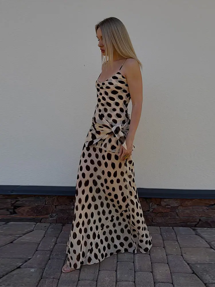 Scoop Neck Women's Dress Spaghetti Strap Polka Dot Tie Waist Removable Wrap Maxi Dress Vacation Beach 2026 New Fashion For Women - Image 5