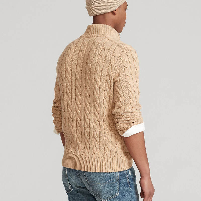 pure Cotton Sweaters Men's High Quality Autumn Cable Knit Christmas Sweater With Zipper Turtleneck Pullovers Zipper Pull Homme - Image 3