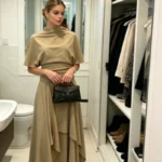 S65f8cac0942a40e6b6008fb8c5bad801R.webp Women Camel Draped Two Piece Set Elegant Mock Neck Ruched Waist Top Asymmetric Midi Skirt 2026 Casual Daily Date Office Outfit