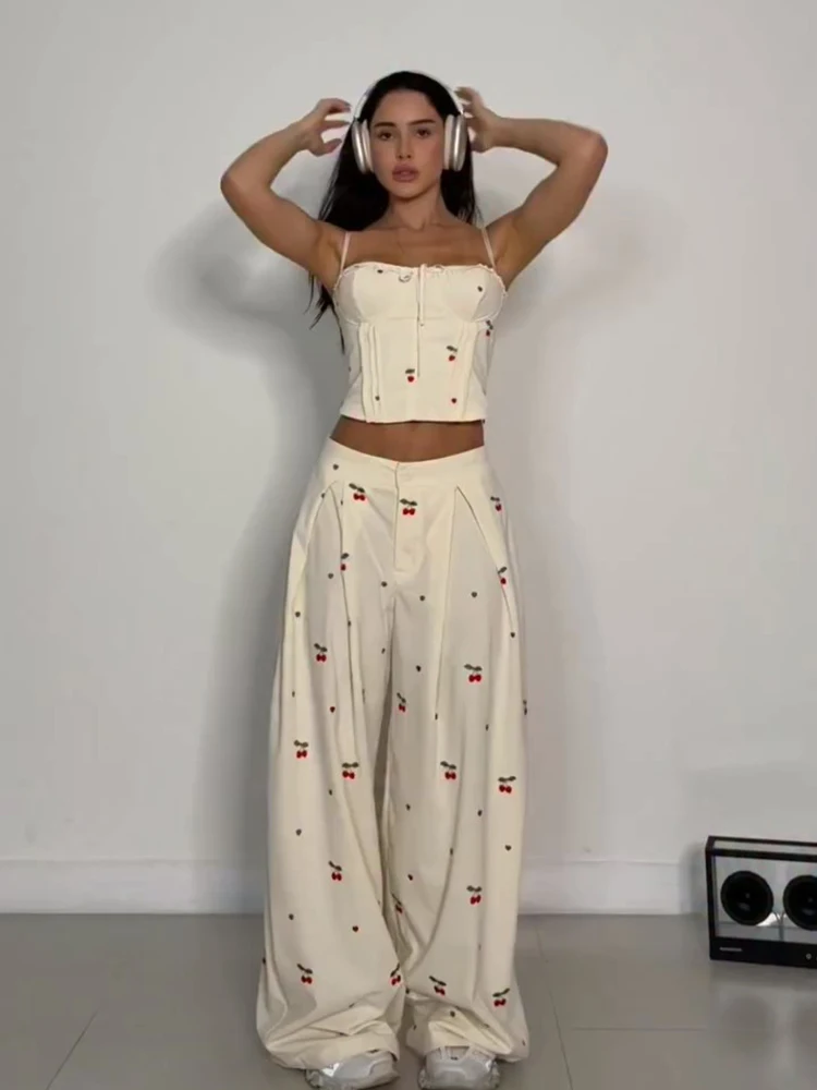 Sexy Print Vest Pants Women Set Beach Patchwork Slash Neck Lace Up Top Pleated Trousers 2026 Summer Holidays Lady Outfit - Image 6