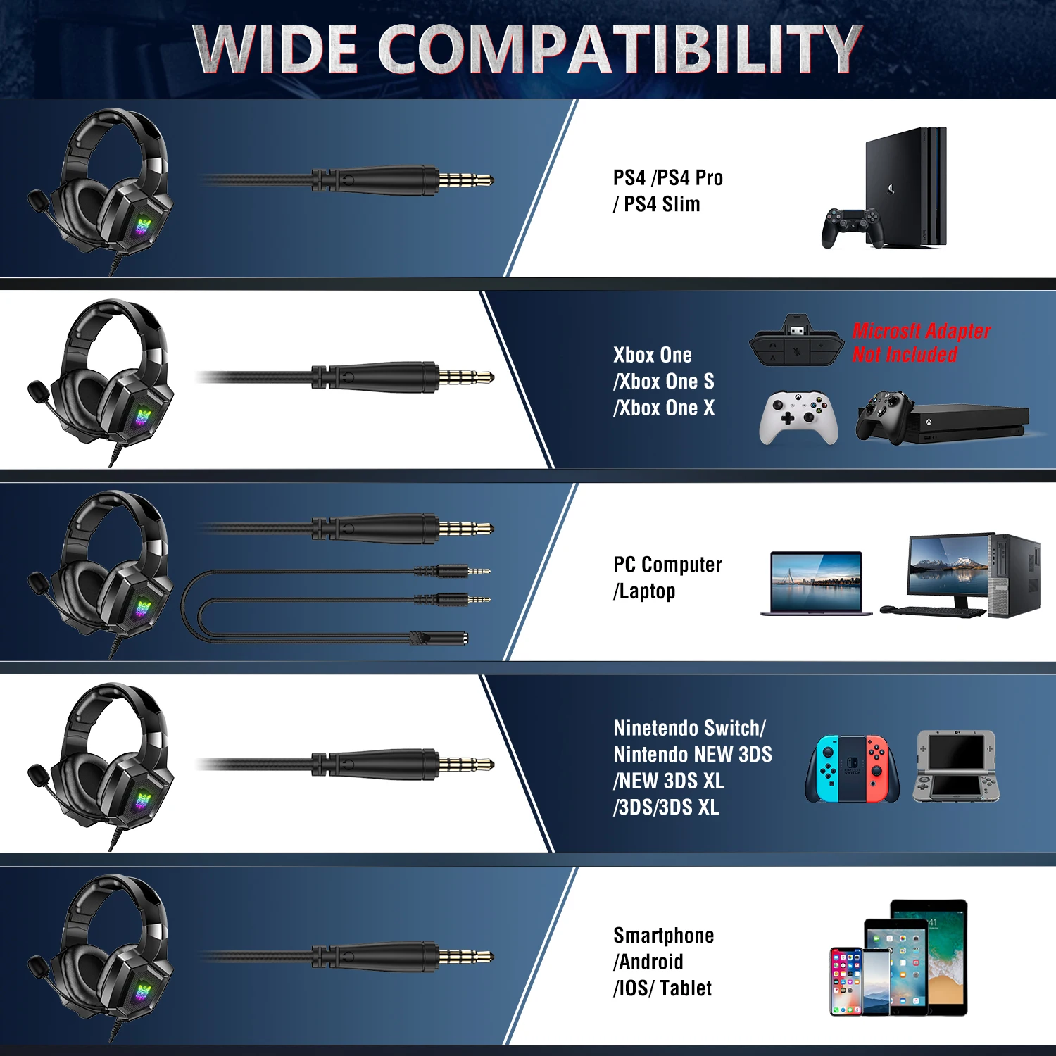 ONIKUMA K8 Gaming Headphones with Flexible HD Mic RGB Light Surround Sound Over-Ear Wired Headset Gamer for PC Gaming Xbox - Image 12
