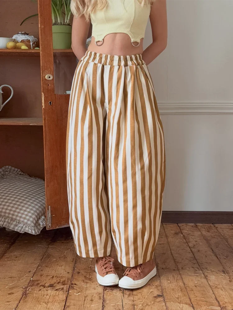 Casual Striped Balloon Pants Women Chic Elastic Waist Wide Leg Loose Fit Long Trousers 2026 Summer Lady Daily Street Wear New - Image 8