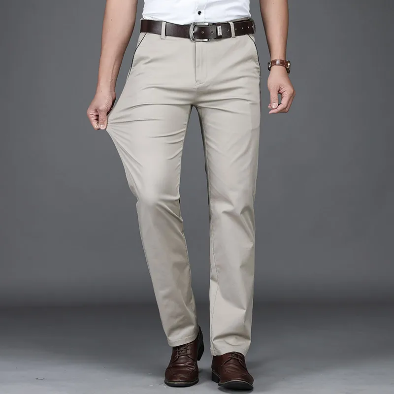 Classic Style Summer Men's Thin Cotton Casual Pants Business Fashion Stretch Loose Straight Beige Trousers Male Brand Clothes - Image 4