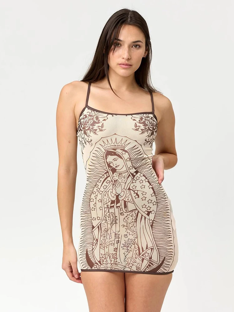 Weird Puss Art Print Dress Women Low-Neck See Through Skinny High Elasticity Sexy Midnight Summer New Trend Hottie Mini Bodycon