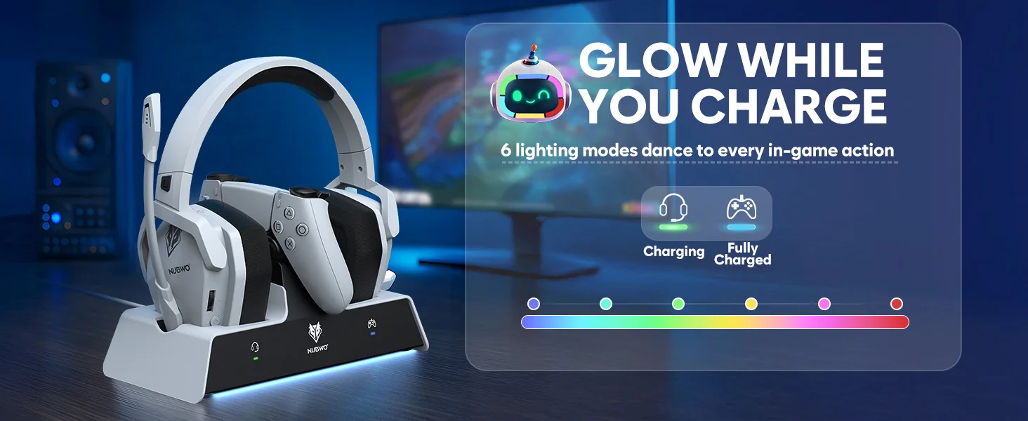 NUBWO G06 Wireless Headsets Gamer with Charging Station for Headset and PS5 Controller Gaming Headphones Long Battery Life - Image 22