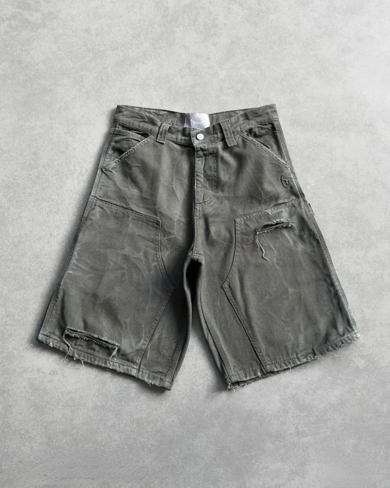 S773de42eacb6406ca89d1478847a28d67.webp Y2k Black Punk Wash Baggy Work Shorts Men Women Summer Hip Hop Ripped Hole Denim Shorts Raw Edge Casual Jorts Streetwear