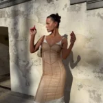 S80010aaa217d42bd96d3948b4eaa16ed7.webp Women Sheer Mesh Overlay Midi Dress Waist Cinched Sleeveless Spaghetti Strap 2026 Summer Accessories Trendy Classy Lady Outfits