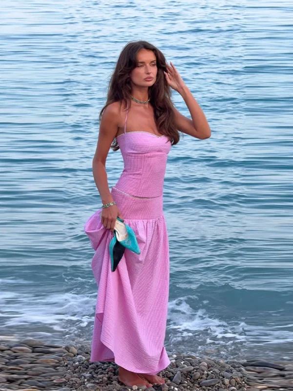 S801e593a73614592a484b02a67bd6a10D.webp Chic Striped Women's Vest Pant Suits Sleeveless Slim Halter Top Wide Leg Pants Lady Set 2026 Summer Vacation 2 Piece Set Women
