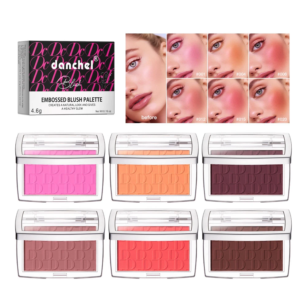 Matte Embossed Blush Palette High Pigmented Pink Coral Cheek Blush Powder With Professional Makeup Brush - Image 2