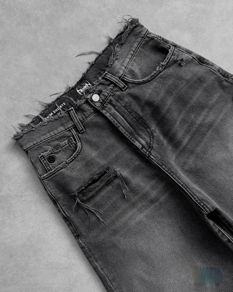 S876970ddce784ef39ef8dc54c409b30en.webp Y2k Black Punk Wash Baggy Work Shorts Men Women Summer Hip Hop Ripped Hole Denim Shorts Raw Edge Casual Jorts Streetwear