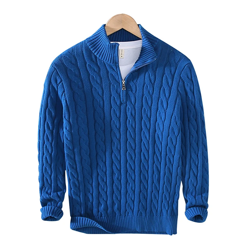 pure Cotton Sweaters Men's High Quality Autumn Cable Knit Christmas Sweater With Zipper Turtleneck Pullovers Zipper Pull Homme - Image 10