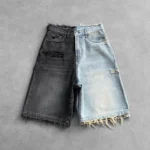 S89c15718b4c3456a9b8347b09b5ae7adK.webp Y2k Black Punk Wash Baggy Work Shorts Men Women Summer Hip Hop Ripped Hole Denim Shorts Raw Edge Casual Jorts Streetwear