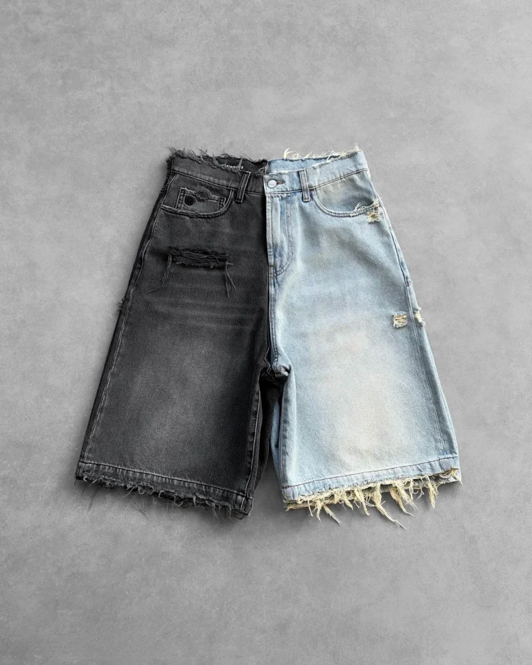 S89c15718b4c3456a9b8347b09b5ae7adK.webp Y2k Black Punk Wash Baggy Work Shorts Men Women Summer Hip Hop Ripped Hole Denim Shorts Raw Edge Casual Jorts Streetwear