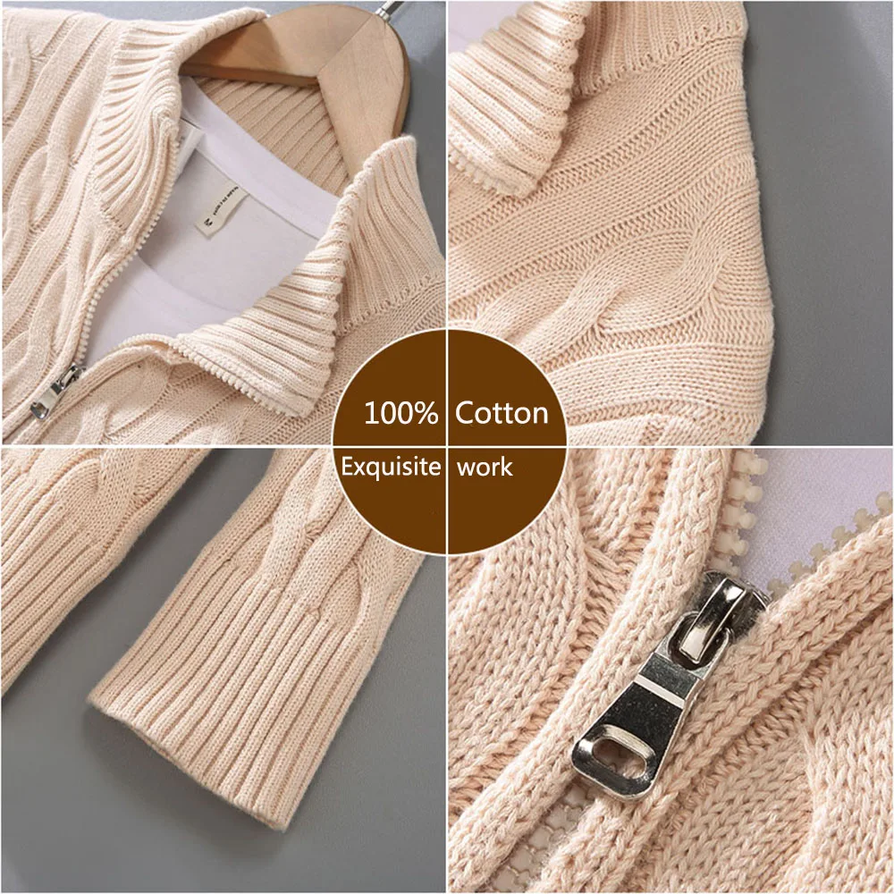 pure Cotton Sweaters Men's High Quality Autumn Cable Knit Christmas Sweater With Zipper Turtleneck Pullovers Zipper Pull Homme - Image 6