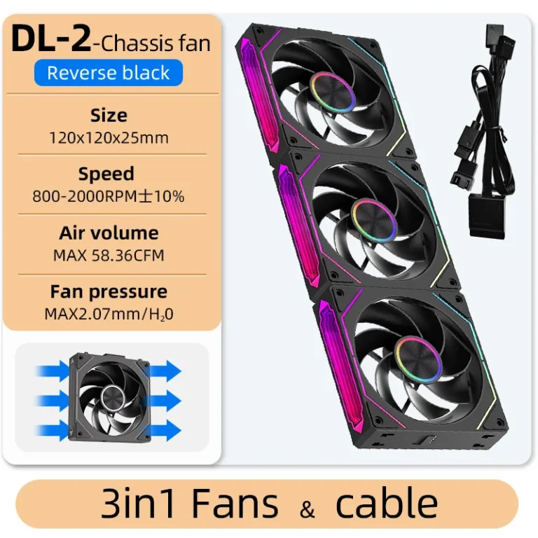 S8c716c1ee5f3498f9b8c59d2c4e88040S.webp Coolcirc DL-2 120mm ARGB Cooling Fan Modular Wireless Stackable Splicing 800-2000RPM PWM Silent for Gaming PC Case Water Cooler