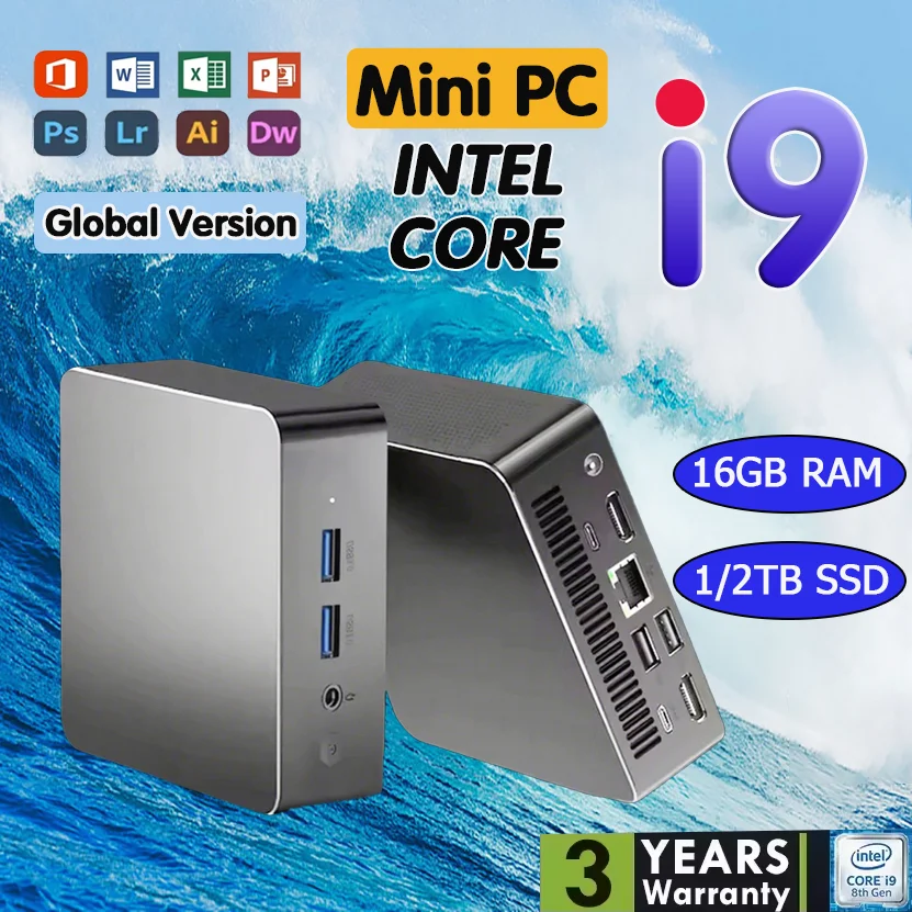 S8cc3b76b57d94a688460a4ac4574c47fY.webp Intel Core i9-8950HK Brand New Mini PC 16GB RAM 1/2TB SSD Bluetooth 5.2 WiFi6 1000M Ethernet Windows 11 Gaming Office PC