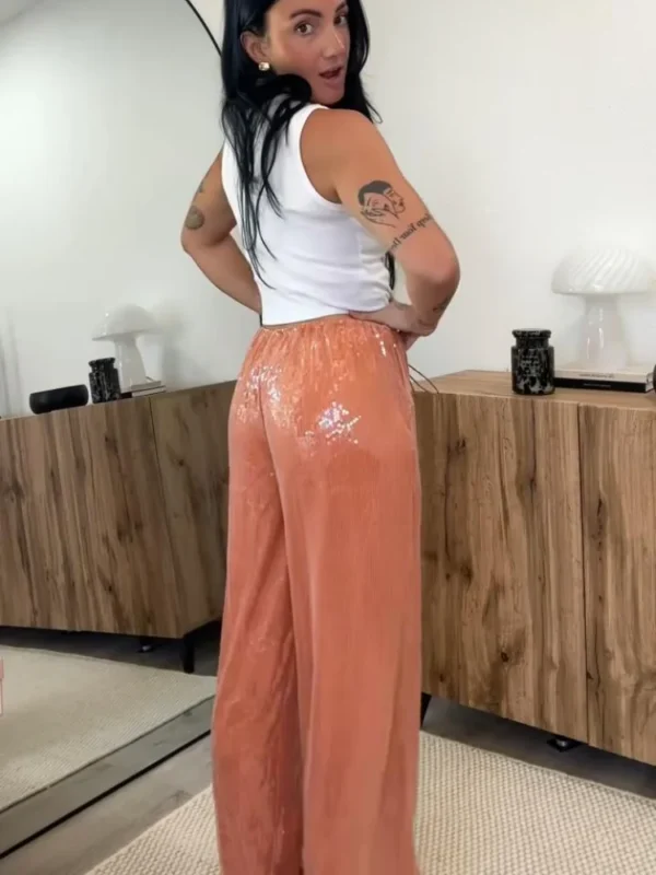 S8d865000e0bc47f98bccc22d9f219837K.webp Chic Sequined Women's Trouser Mid-Waist Lace Up Lady Straight Mop Pants 2026 Summer Autumn Fashion Female Bottoms Vacation