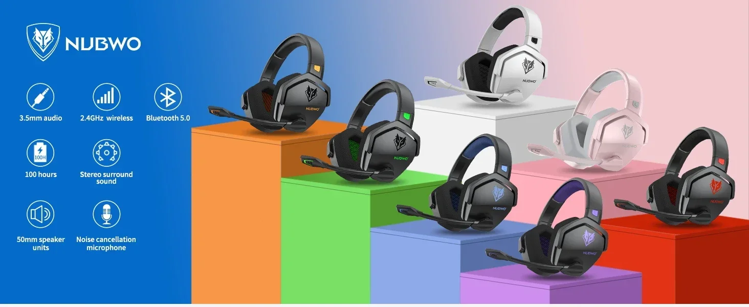 NUBWO G06 Dual Wireless Gaming Headphones 2.4GHz Bluetooth 5.3 Headsets Gamer with Microphone for PS5, PS4, PC, Mobile, Switch - Image 19
