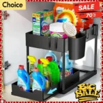 S8e81b699b9764c649cffe8fb9726e7d9j.webp 2Tier Multi-function Kitchen Sink Organizer,Sliding Cabinet Basket with Hooks Hanging Cup-New Bathroom Kitchen Space-Saving Rack