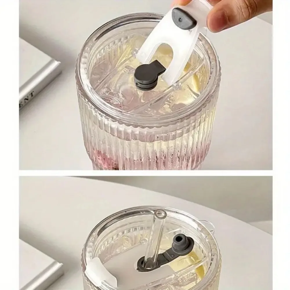 600ml Stripe Glass Cup with Lid and Straw Transparent Drinking Glasses for Juice Water and Iced Coffee Cups Mug Drinkware - Image 4