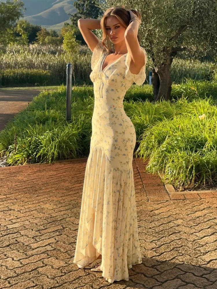 Vintage Print High Neck Midi Dress Belted Waist Bell Sleeve Flared Hem 2026 Summer Spring Chic Women Elegant Wedding Guest Gown - Image 6