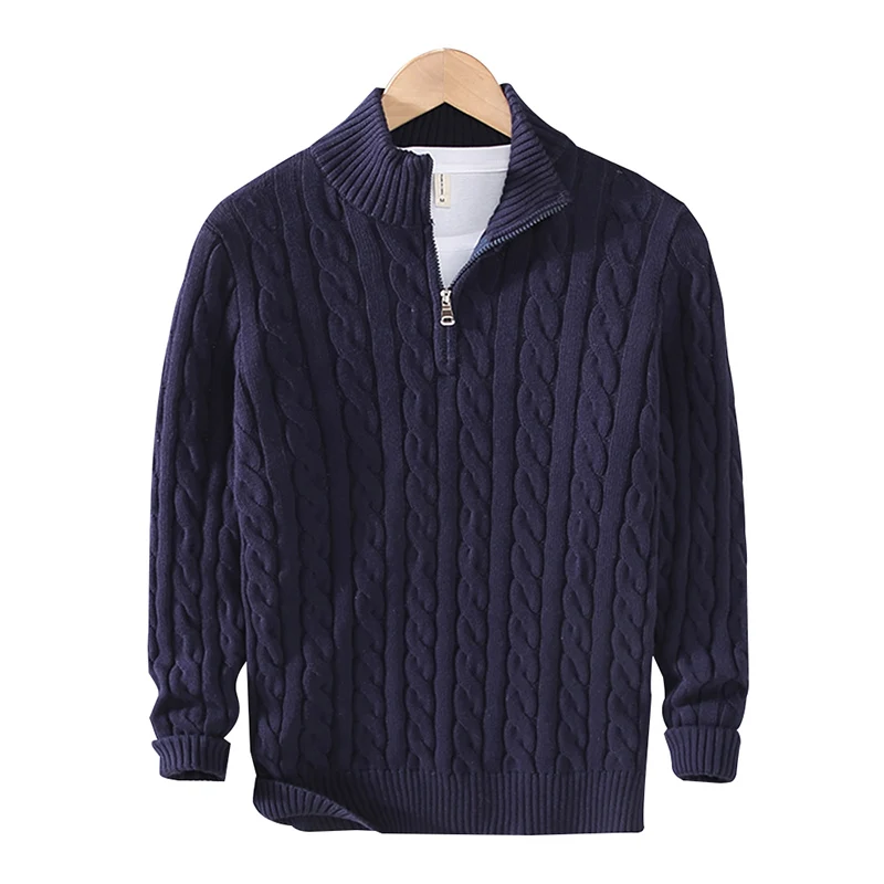 pure Cotton Sweaters Men's High Quality Autumn Cable Knit Christmas Sweater With Zipper Turtleneck Pullovers Zipper Pull Homme - Image 7