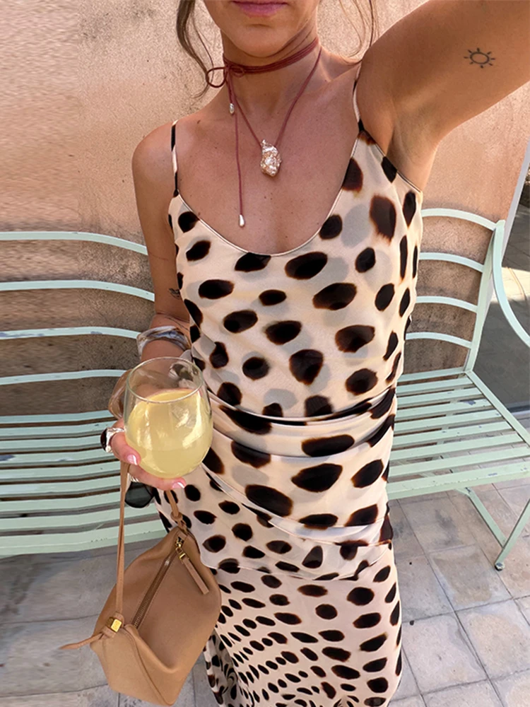 Scoop Neck Women's Dress Spaghetti Strap Polka Dot Tie Waist Removable Wrap Maxi Dress Vacation Beach 2026 New Fashion For Women - Image 2
