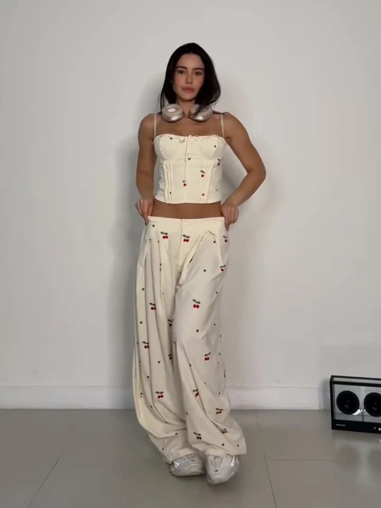 Sexy Print Vest Pants Women Set Beach Patchwork Slash Neck Lace Up Top Pleated Trousers 2026 Summer Holidays Lady Outfit - Image 4