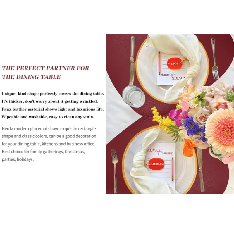 Inyahome Irregular Shape PU Leather Placemats Set Oil-Proof Waterproof for Kitchen Tables Bistro Tables Bars Coffee Shops Hotels - Image 6