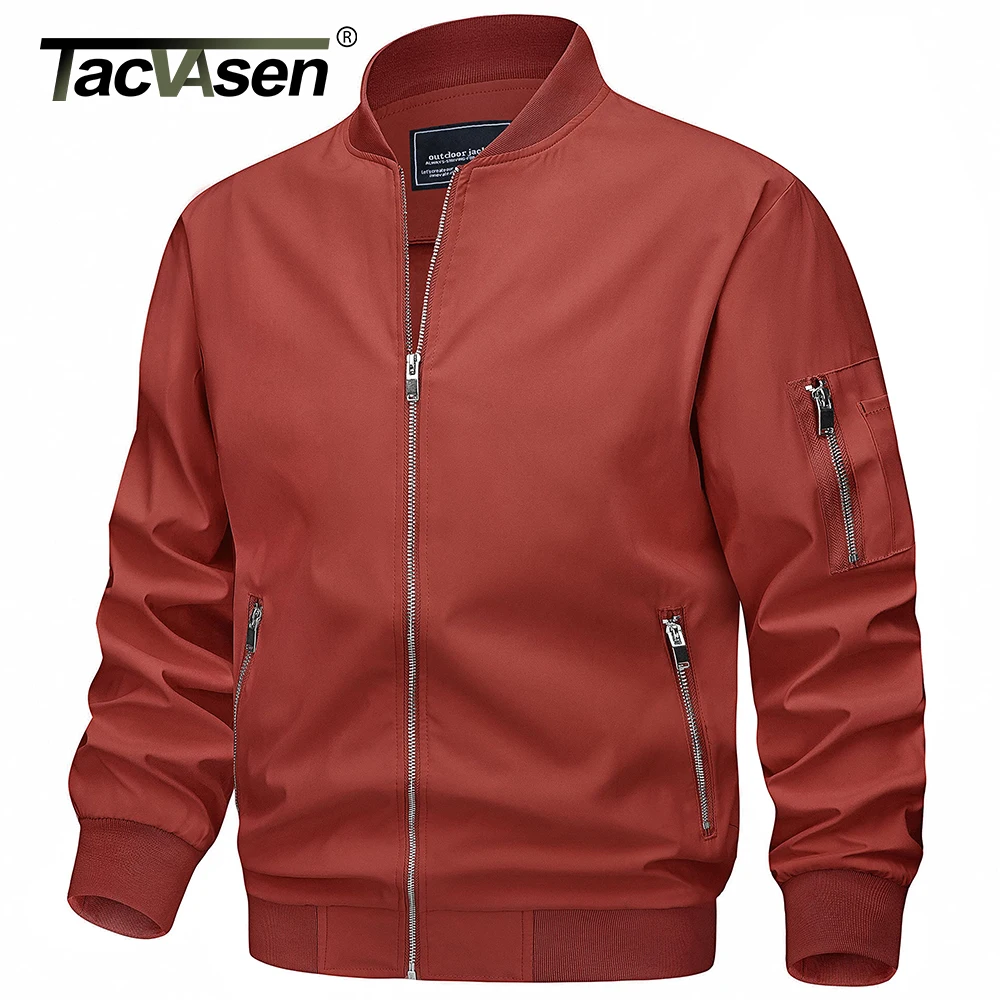 TACVASEN Spring Fall Thin Bomber Jackets Mens Jacket Lightweight Casual Windbreaker Zip Pockets Coats Biker Outwear Outdoor Male - Image 5