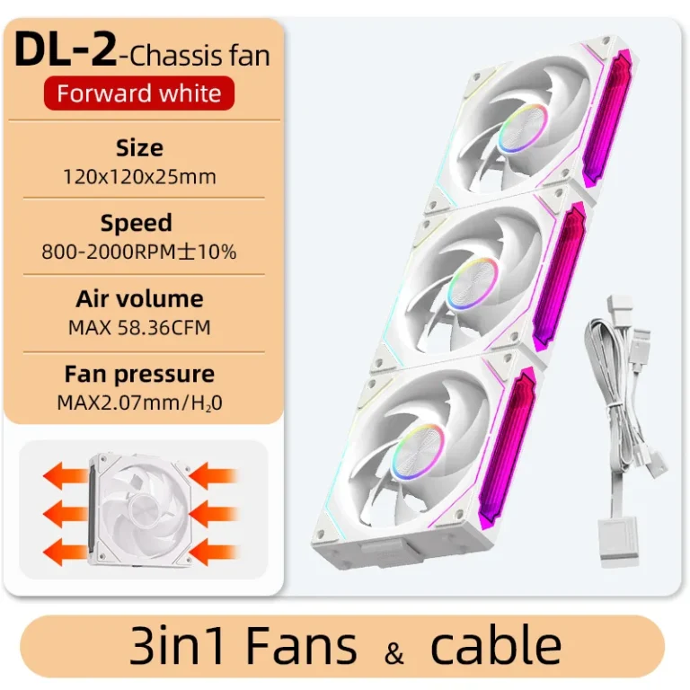 S9e511d931a874c3681e42463f48e408dx.webp Coolcirc DL-2 120mm ARGB Cooling Fan Modular Wireless Stackable Splicing 800-2000RPM PWM Silent for Gaming PC Case Water Cooler