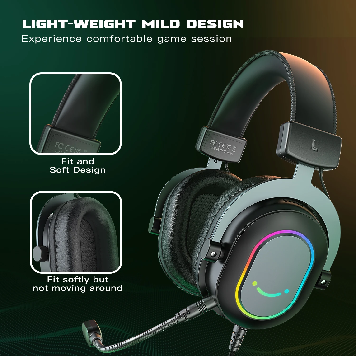 Auriculares para juegos USB FIFINE con sonido envolvente 7.1/control de línea/3 modos EQ, auriculares RGB con micrófono, Plug and Play, para PC/PS5 -H6 - Image 6