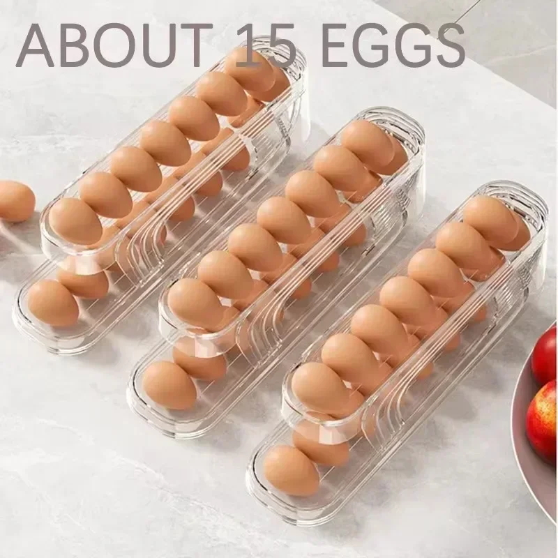 Bilayer Fridge Egg Storage Box Ladder Style Automatic Rolling Egg Holder Rack Refrigerator Dispenser Egg Organizer - Image 5
