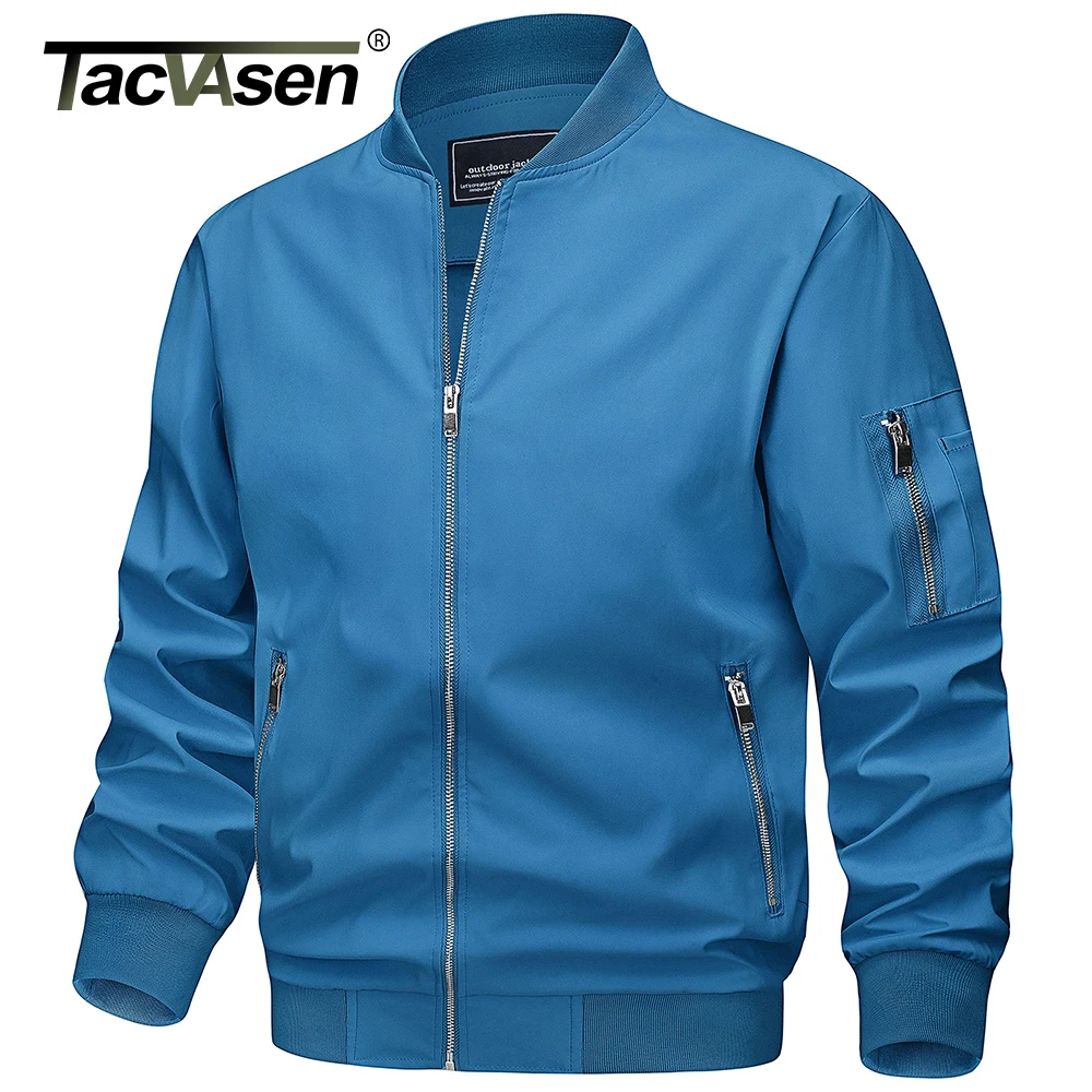 TACVASEN Spring Fall Thin Bomber Jackets Mens Jacket Lightweight Casual Windbreaker Zip Pockets Coats Biker Outwear Outdoor Male - Image 4