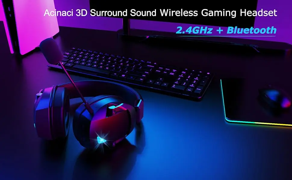 Gaming Headset with Detachable Noise Cancelling Microphone,2.4G Bluetooth-USB-3.5mm Wired Jack 3 Modes for Multi-device - Image 9