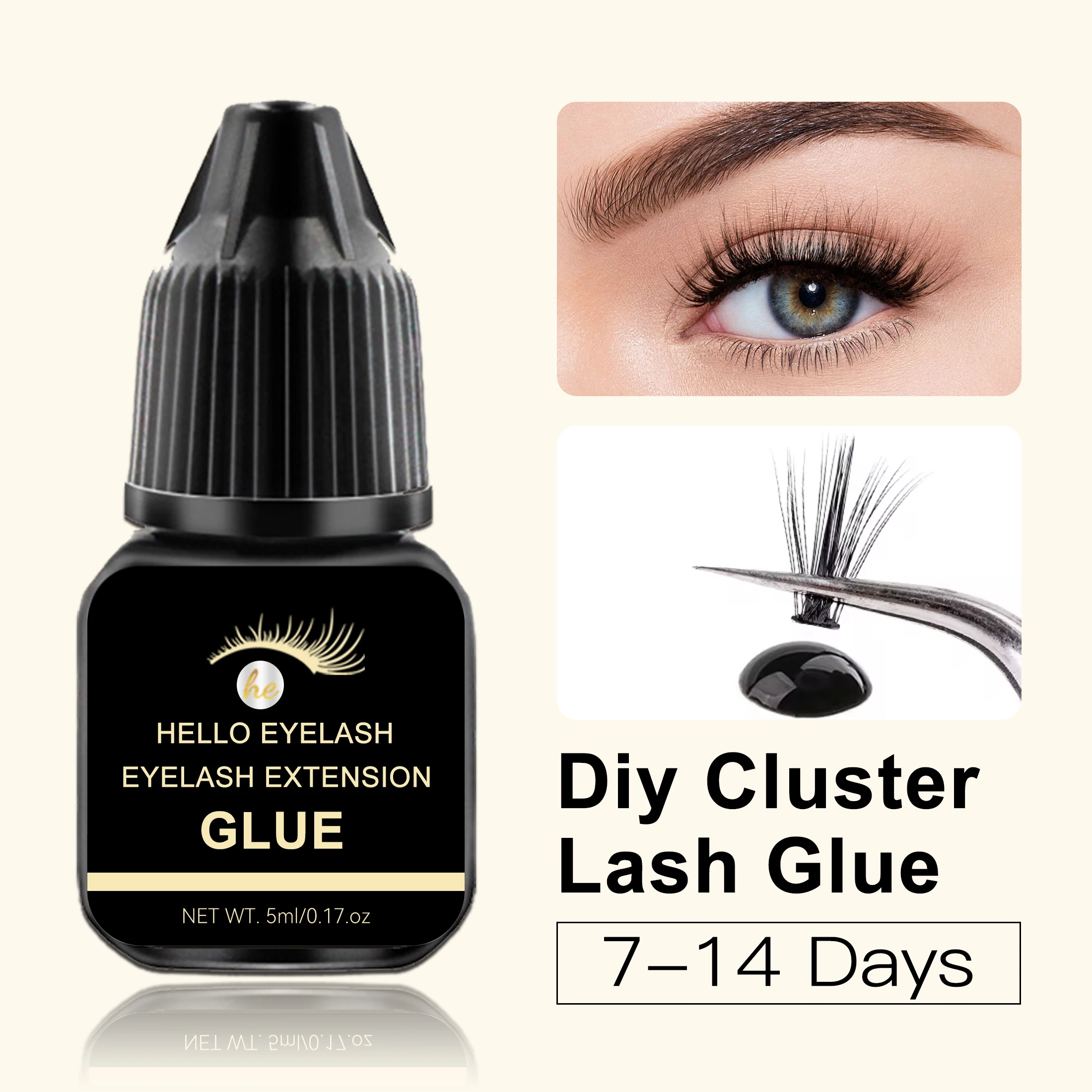 Pegamento para extensiones de pestañas postizas de visón, 5 ml, secado rápido, fuerte, con retención de 7 a 14 días y bajo olor, para usar en casa.