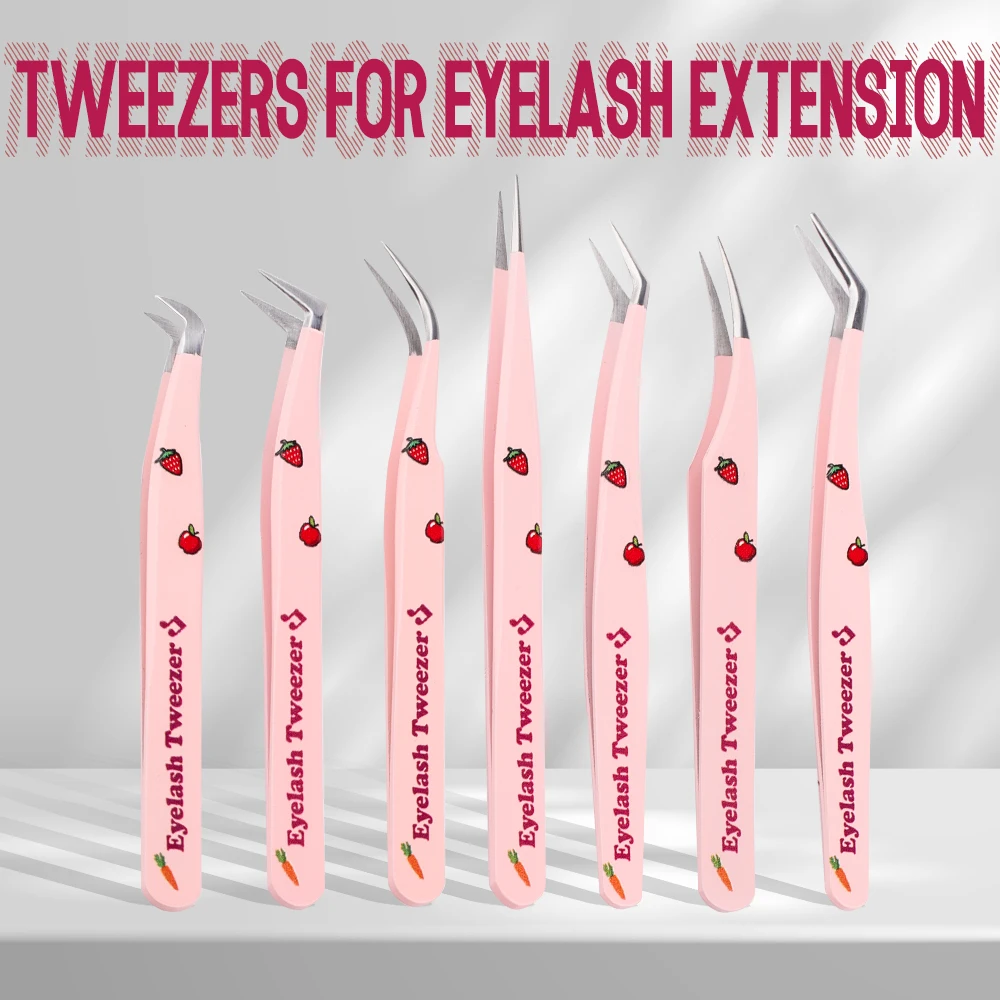 Sa99e6c09fbfd4eae976600f9a42d4ec00.webp GEMERRY Eyelash Pink Strawberry Stainless Steel Superhard Tweezers For Lash Extension High Precision Anti-Static Makeup Tweezer