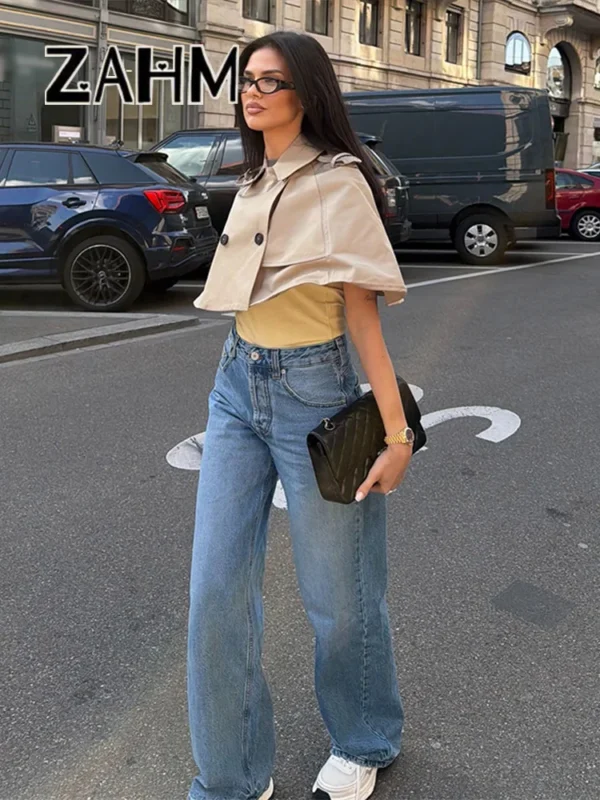 Saaaba158fa14417099c84041f2c86aecO.webp Casual Solid Women's Cope Turn-Down Collar Double Button Solid Lady Cloak 2026 Spring Summer Fashion Female Street Crop Tops New