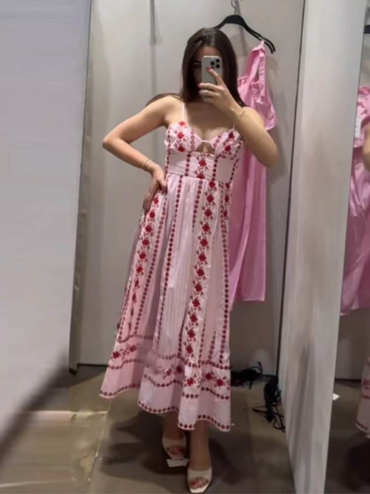 Fashion Women's Dress Halter Sleeveless Hollow Out Print Female Dresses 2026 Summer Vacation Holiday Beach Chic Sexy Lady Robe - Image 5